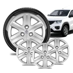 Jogo 4 Calota Renault Aro 14 Kwid Zen Prata Logo Prata