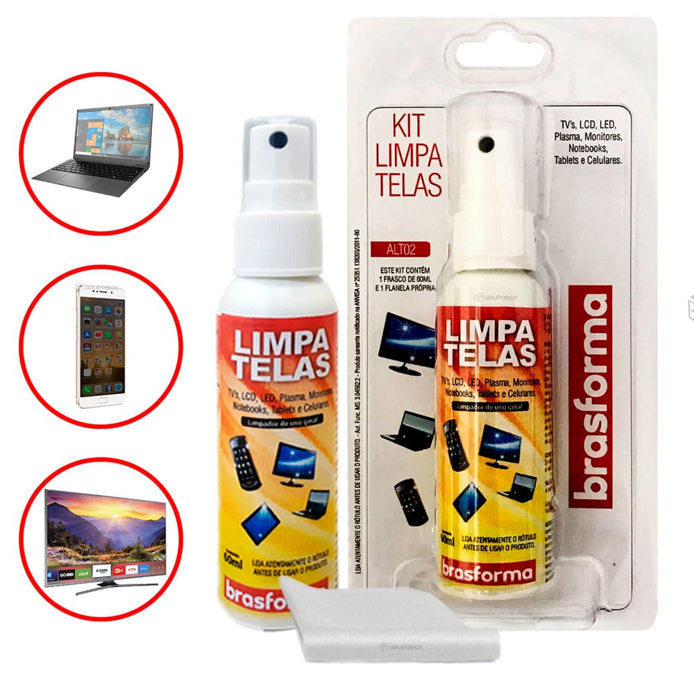 Kit Limpa Telas Spray 60ml LCD LED Plasma Flanela Antirisco