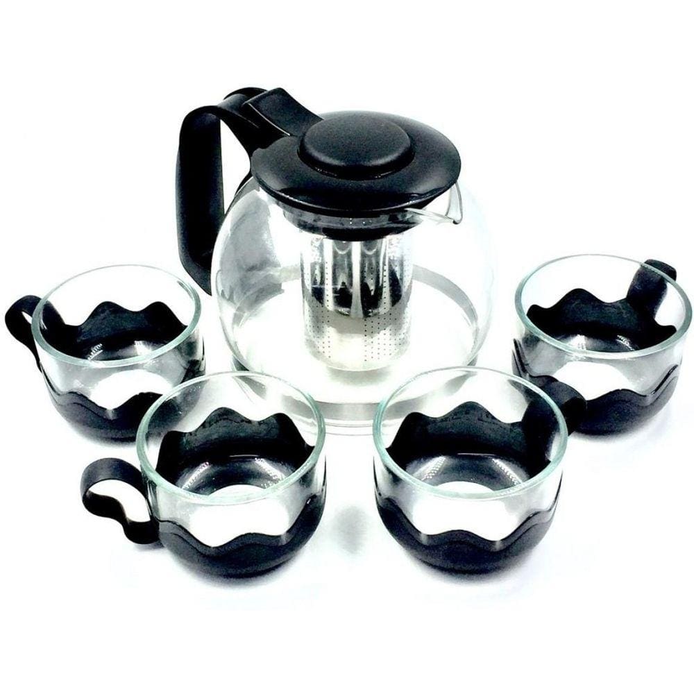 Chaleira De Vidro Com Infusor 1200ml + 04 Xicaras 150ml