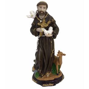 São Francisco De Assis Com Crucifixo Escultura Em Resina 14 Cm