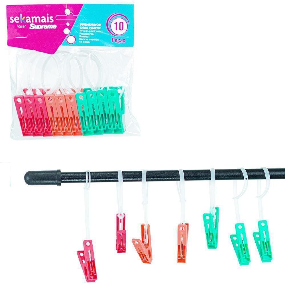 Prendedor Roupa Plastico Supreme Colors Haste Fixadora 10