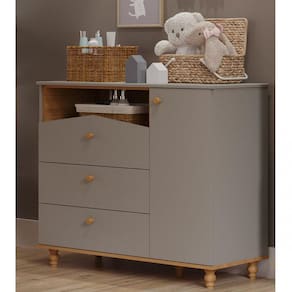 Cômoda de Bebê com 3 Gavetas e 1 Porta Picolé Espresso Móveis Cinza/Nature