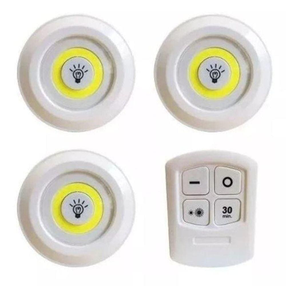 Kit 3 Lâmpadas Luminária Led Spot Sem Fio Controle Remoto