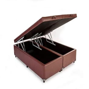 Cama Box Baú Casal 138 Bipartido - Bello Box Tecido Sintético Marrom