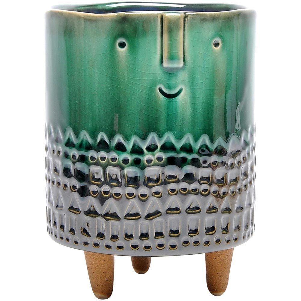 HOME&CO VISO CACHEPÔ 17x12x12cm CERÂMICA VERDE COM PÉ