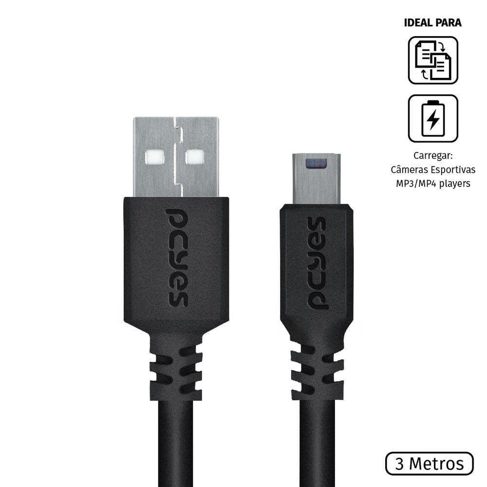 Cabo Usb A 2.0 Macho Para Mini Usb B Macho 28Awg Puro Cobre