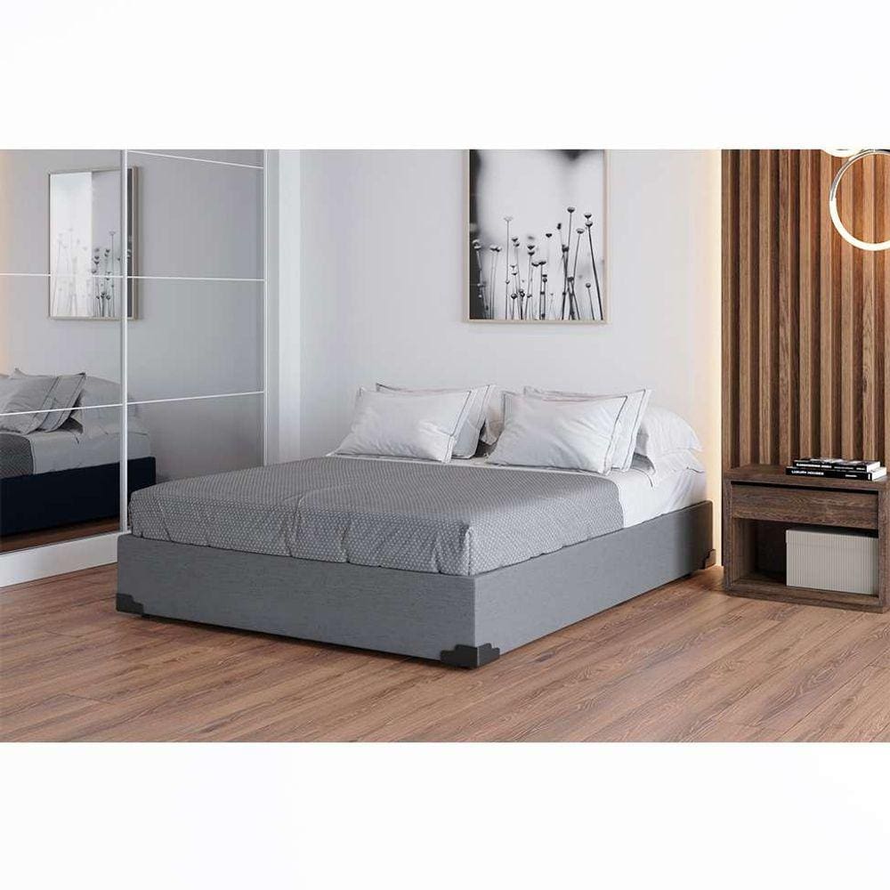 base para cama box casal joe linho (36x138x188) cinza