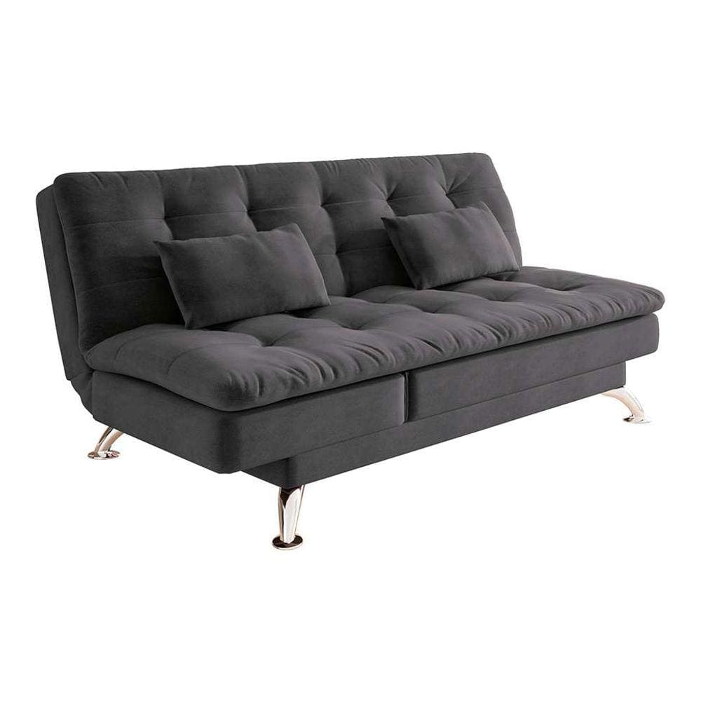 sofá-cama casal 3 lugares amanda suede com almofadas cinza