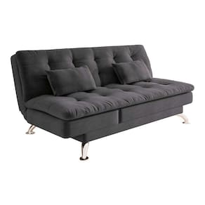 sofá-cama casal 3 lugares amanda suede com almofadas cinza