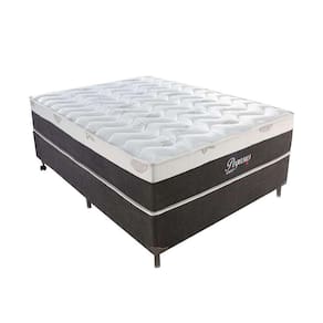 cama box casal pegasus com colchão casal molas ensacadas cinza e branca