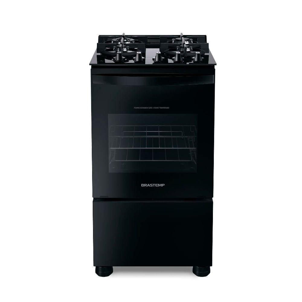 Fogão Brastemp 4 Bocas Preto com mesa de vidro e dupla chama  - BFO4XAE