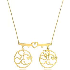 Colar Personalizado Miceky E Miney Coração Folheado Em Ouro 18k