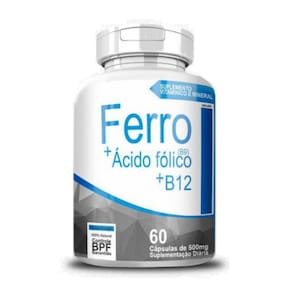 Ferro + Ácido Fólico + B12 500mg 60 Cápsulas - 4 Elementos