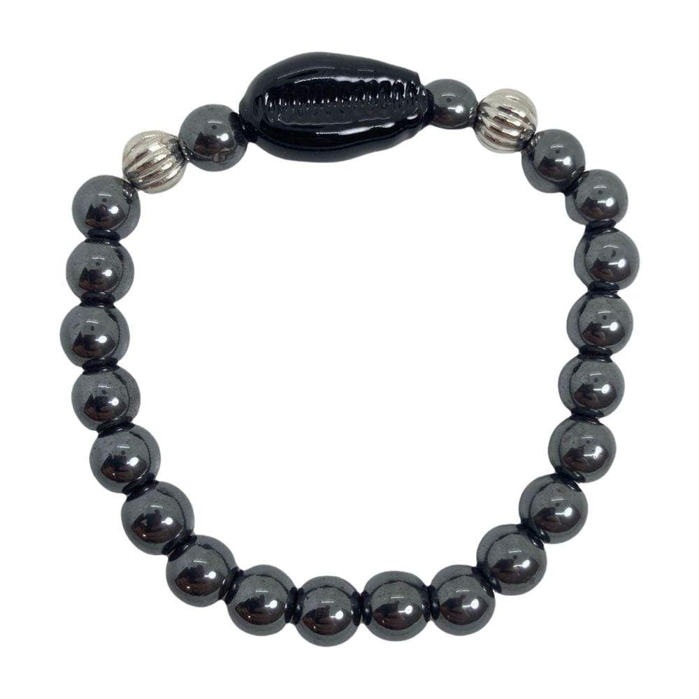 Pulseira Exu Buzios Com Pedras Hematita E Silicone