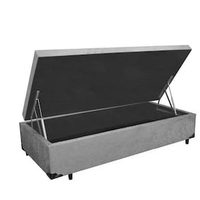 Cama Box Baú Solteiro Suede Cinza com Pistão 88x188x34x20interno