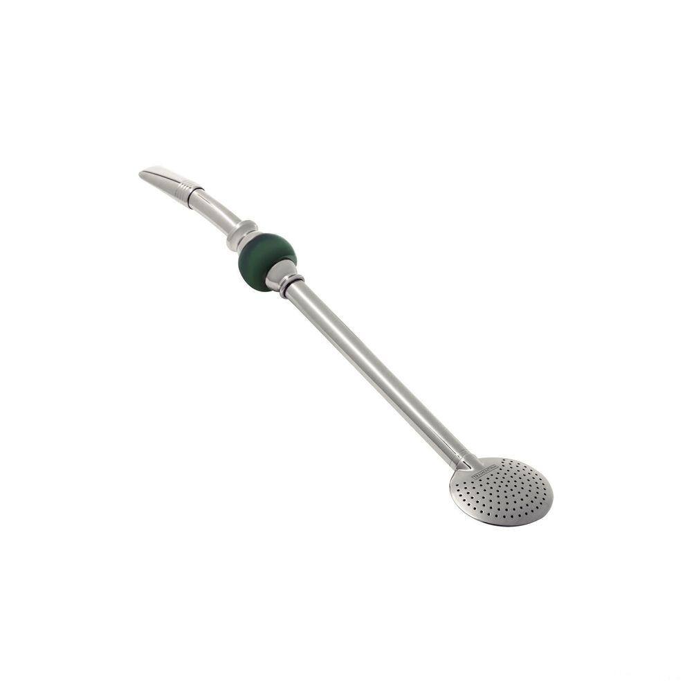 Bomba de Chimarrão Tramontina Ilex em Aço Inox com Rosca e Pedra Ágata Verde 25 cm Tramontina