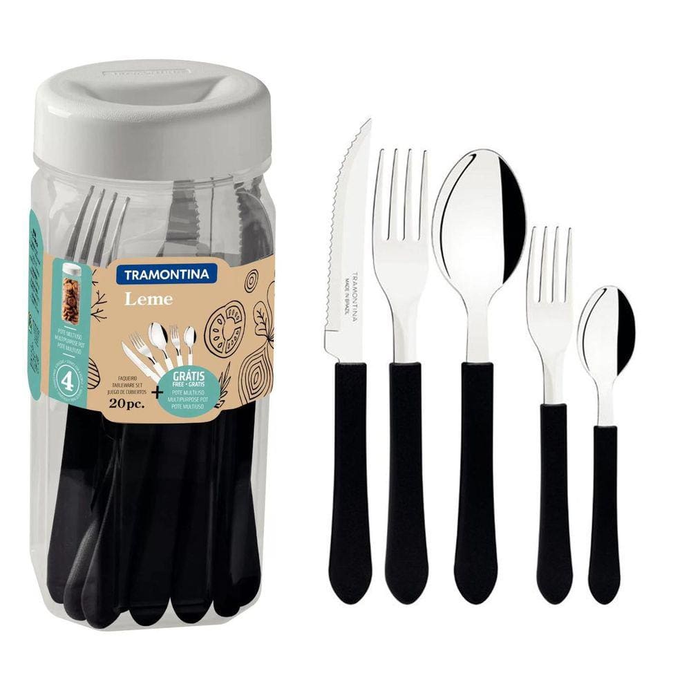 Faqueiro Leme 20 Peças Preto Laminas Em Aço Inox Tramontina 23198038
