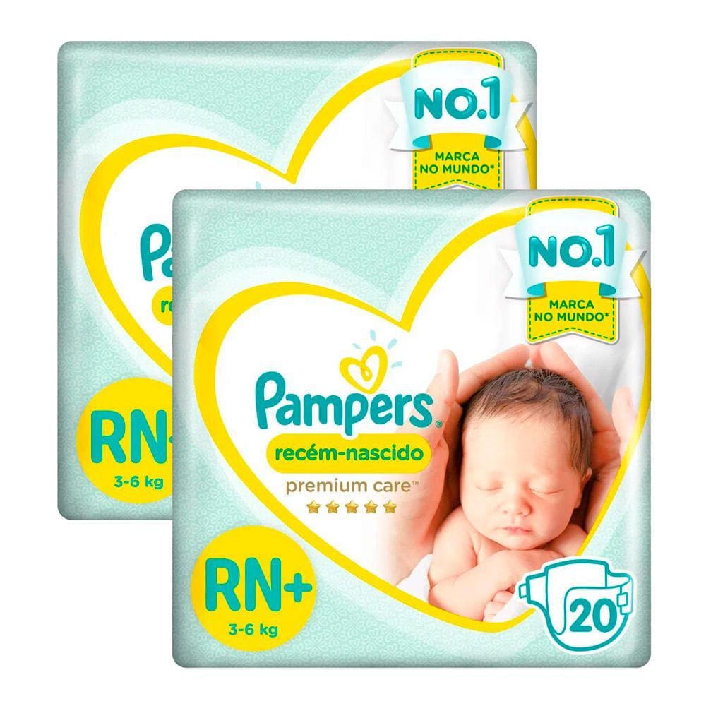 Kit de Fralda Pampers Recém-Nascido Premium Care RN+ 40 Unidades