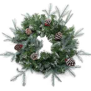 Guirlanda De Natal Enfeite De Porta Ramos Verdes Com Pinhas 55cm