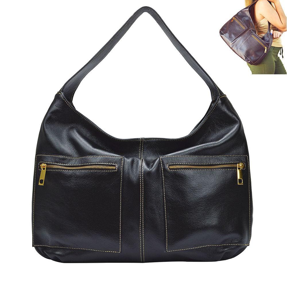 Bolsa Feminina Grande Saco Tiracolo Ombro com Zíper Couro Legítimo Madamix