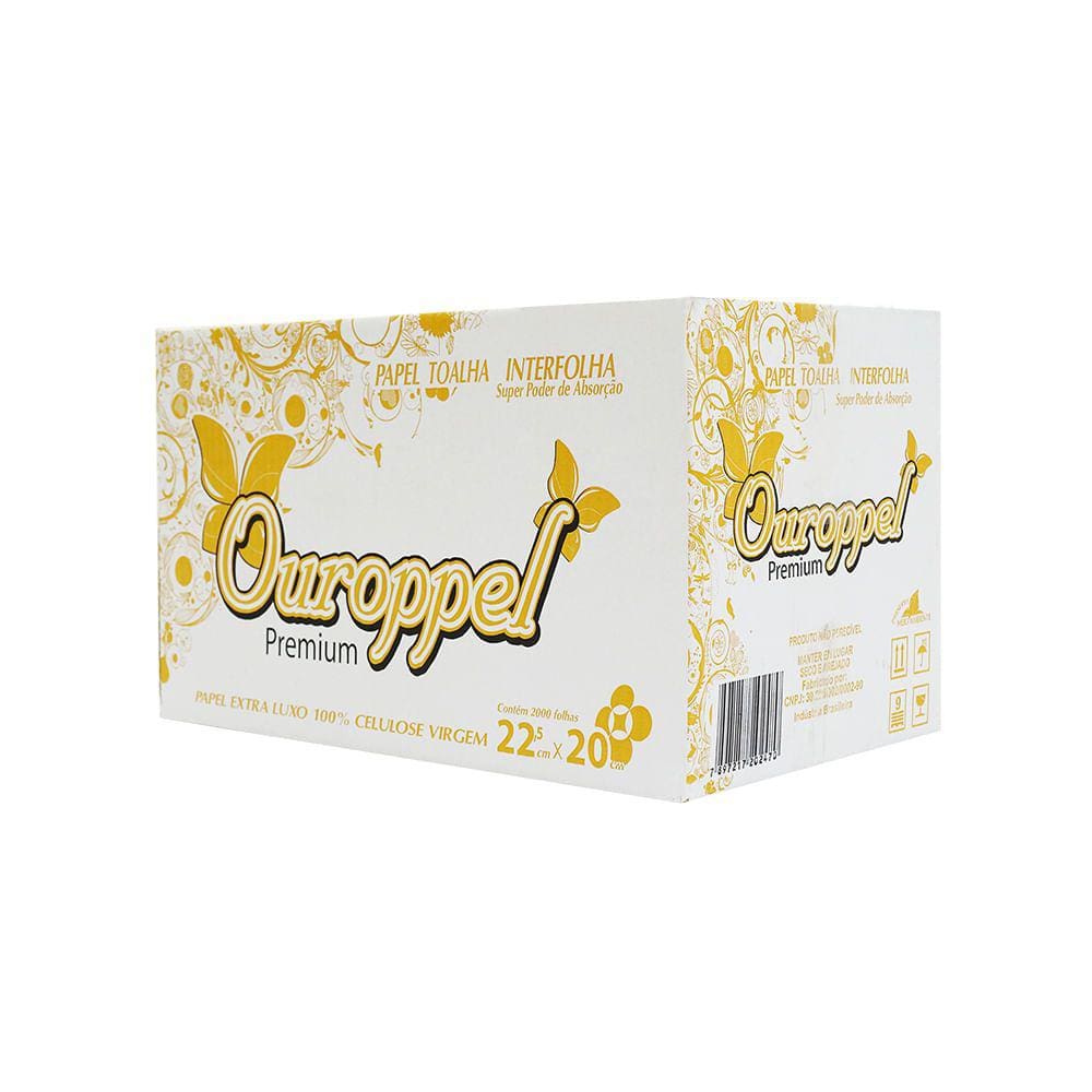 Papel Interfolha 100% celulose 22,5 x 20cm 2 dobras FS Ouroppel c/2.000 folhas