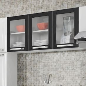 Armário Aéreo 3 Portas com Vidro Tarsila Itatiaia Preto/Branco