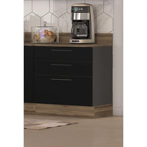 Balcão de Cozinha 3 Gavetas com Tampo MDP 80cm Exclusive Itatiaia Grafite/Preto Matt