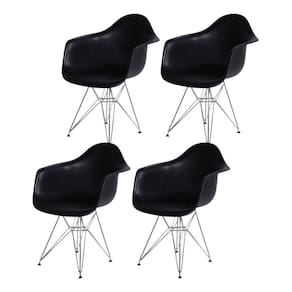 Kit 4 Poltronas Com Braço Base Cromada Eames Dkr OR Design Preto/Cromado