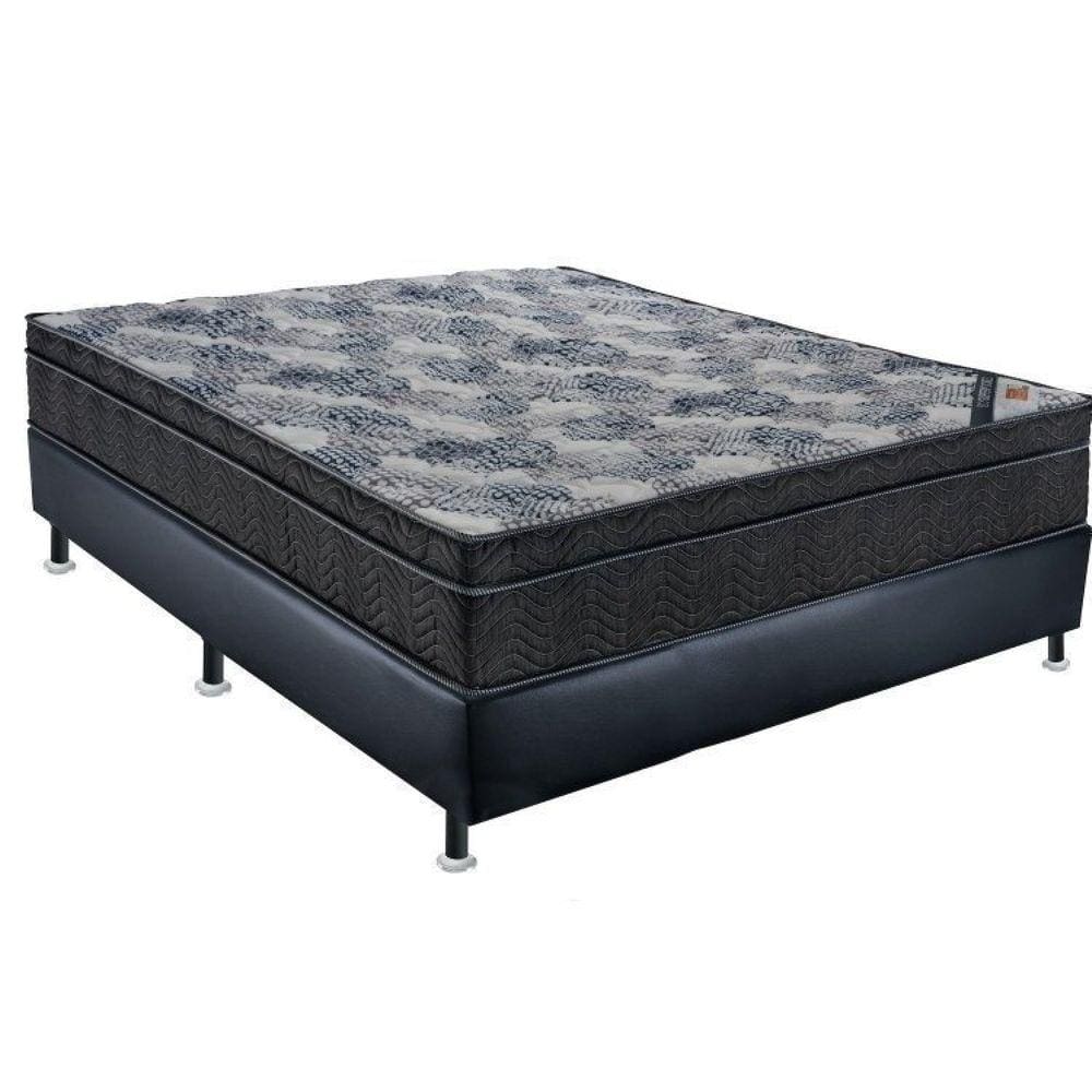 Conjunto Cama Box Colchão Iso Molas Superpocket Ortopillow Ortobom Preto/Azul
