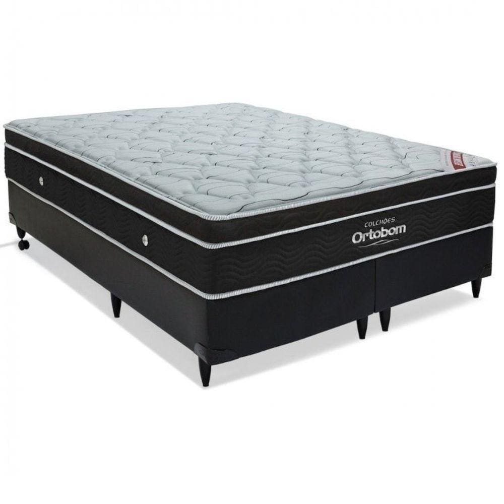 Conjunto Cama Box Colchão Elegant Superpocket Queen Ortobom Preto/Branco