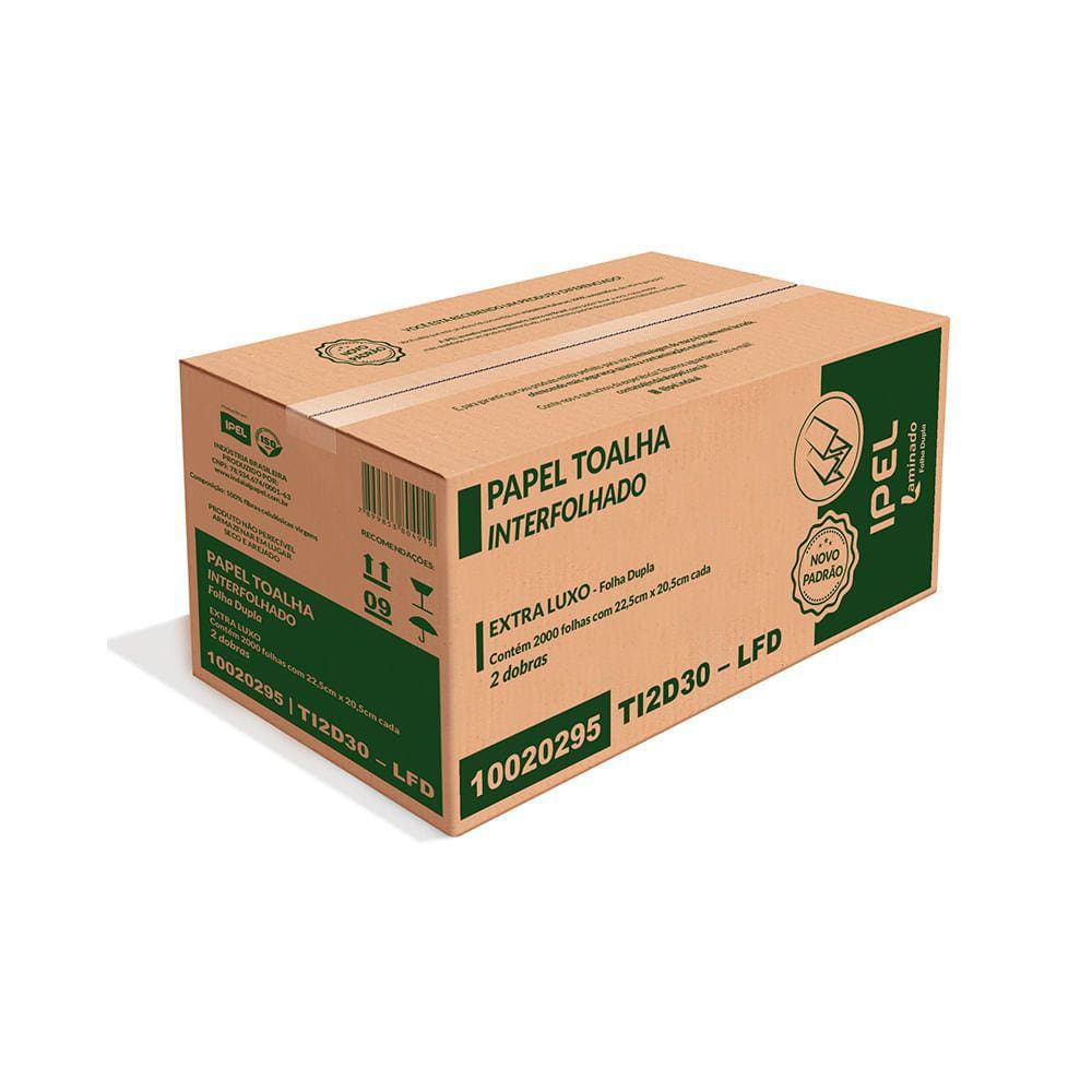 Papel Interfolha 100% Celulose 22,5 x 21cm 2 dobras FD Ipel c/2.000 folhas