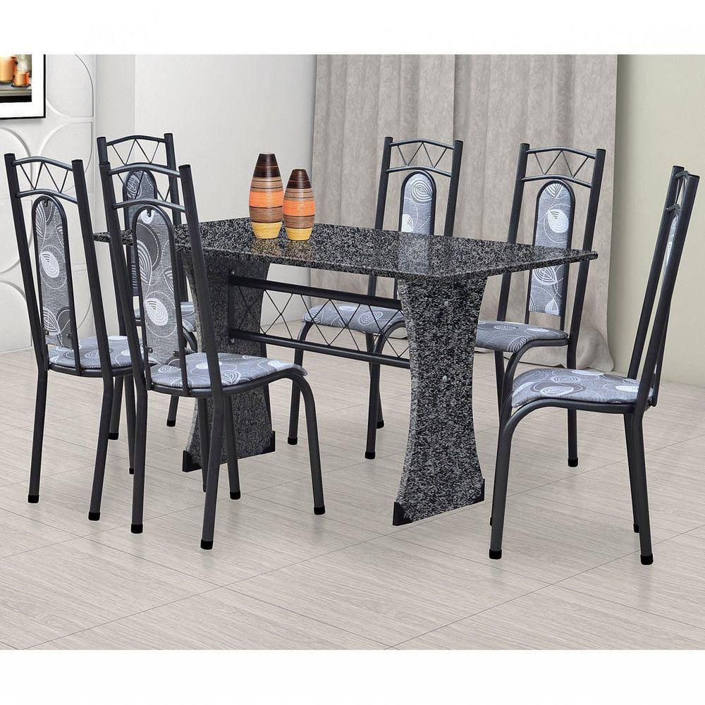 Conjunto de Mesa Com 4 Cadeiras Para Cozinha Tampo Retangular e Granito  1,20m Branco Sofia Ciplafe