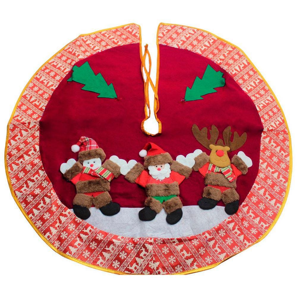 Saia Para Árvore de Natal Vermelha Temática Papai Noel Rena Boneco De Neve Feltro 89cm