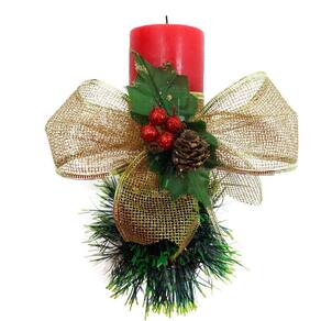 Vela Vermelha Natalina Decorativa Para Natal Com Laço Dourado