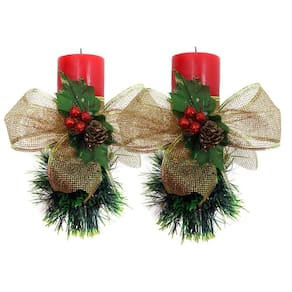 Kit 2 Velas Vermelhas Decorativas Para Natal Com Laço Dourado e Fruta