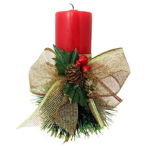 Kit 2 Velas Natalina Vermelha Decorativa Para Natal Com Laço Dourado