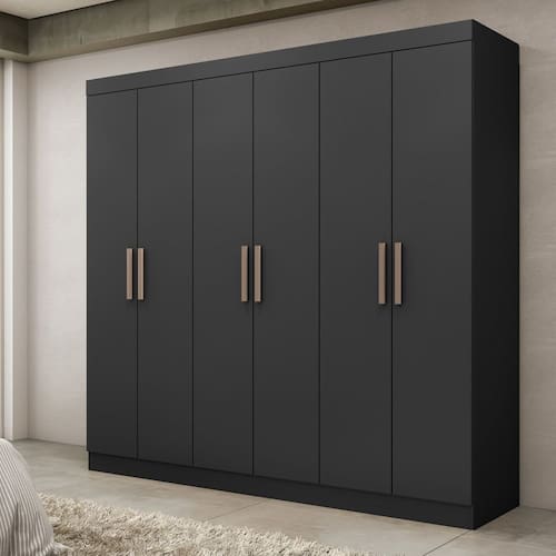 imagem-Guarda Roupa Casal 6 Portas em MDP 180cm Paris Espresso Móveis Preto Espresso Móveis