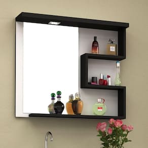 Espelheira para Banheiro 4 Prateleiras 68cm com Led Veneza Móveis Bosi Branco/Preto