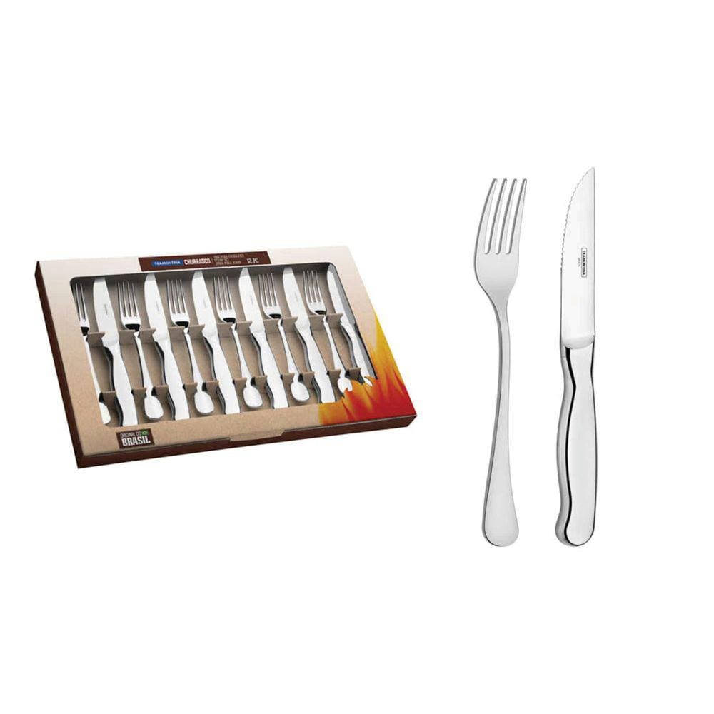 Jogo para Churrasco Tramontina Classic em Aço Inox Facas Jumbo Fio Serrilhado Acabamento Alto Brilho 12 Peças Tramontina