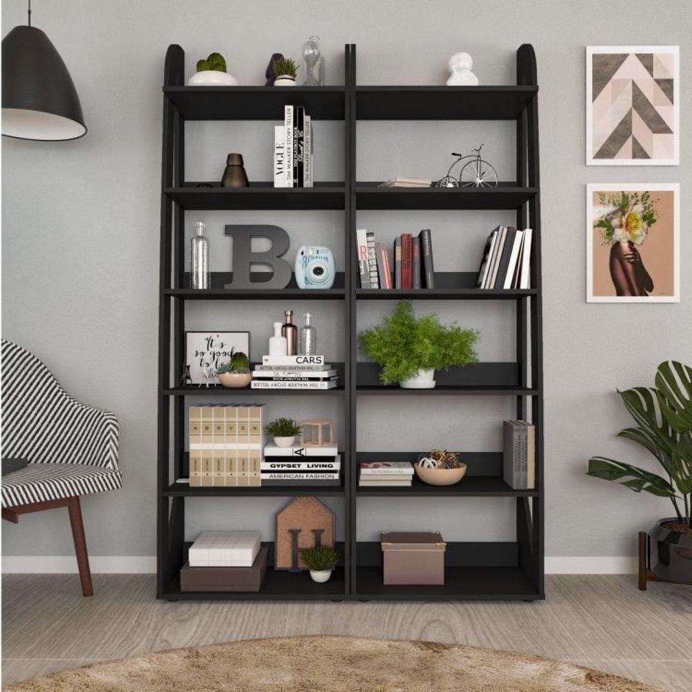 Conjunto 2 Estantes para Livros 6 Prateleiras Floripa Espresso Móveis Preto