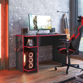 Mesa para Escritório e Gamer Qmovi Preto Fosco/Vermelho