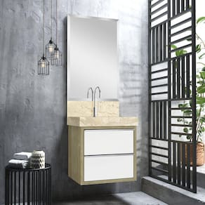 Lavatório em Porcelanato para Banheiro 50 cm com Cuba Esculpida Top Blu Travertino