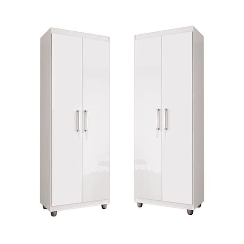imagem-Kit 2 Armários Multiuso Roma 2 Portas 4 Prateleiras Sapateira Lavanderia Branco - Poli Móveis