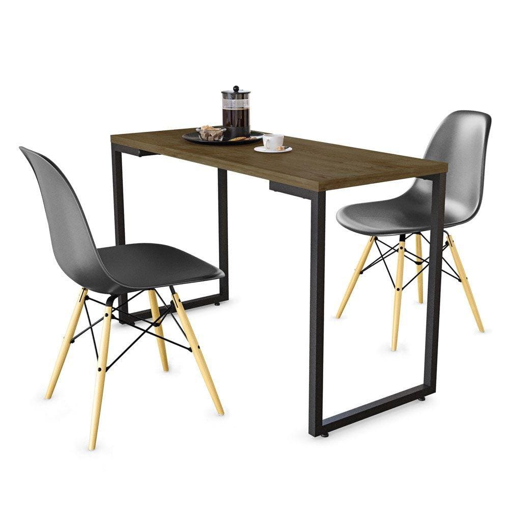 Conjunto Mesa de Cozinha Prattica Industrial 120cm e 2 Cadeiras Eames F02 Castanho/Preto - Mpozenato