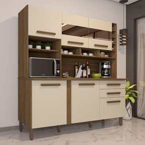 Cozinha Alexia com Espelho 6 Portas 2 Gavetas Nogal/Off White