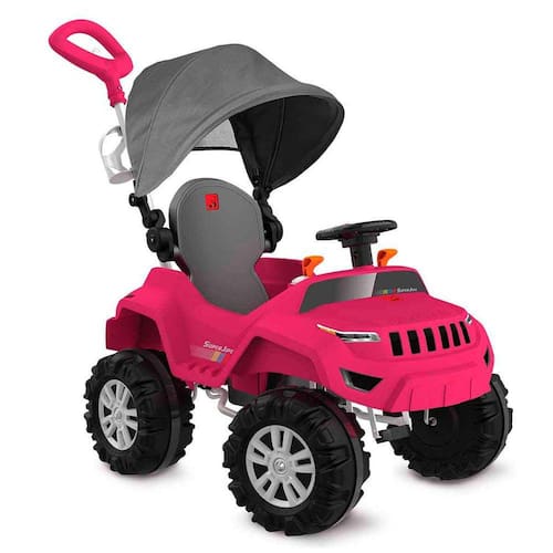 imagem-Carrinho de passeio e pedal com capota Super Banjipe rosa Bandeirante