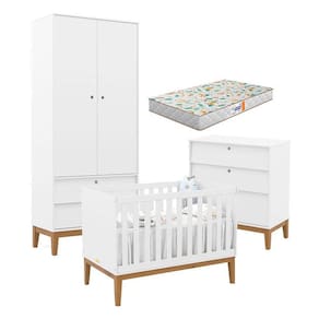 Quarto de Bebe Unique 2 Portas com Cômoda Gaveteiro Branco Soft Eco Wood e Colchão Gazin - Matic