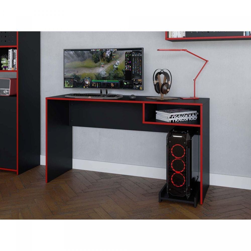 Mesa para Computador 1 Nicho com Apoio para CPU Pixel Caemmun Preto TX/Vermelho