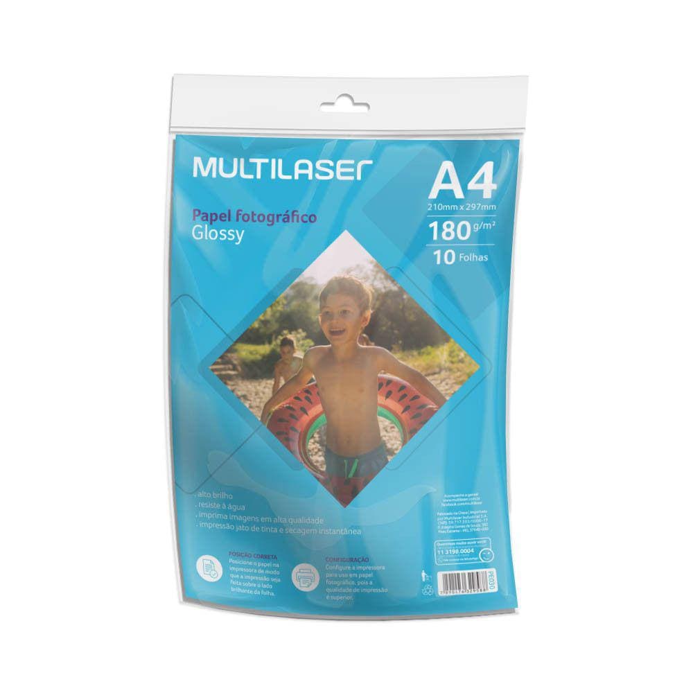 Papel Fotográfico Glossy A4 180g 10 Folhas - PE030