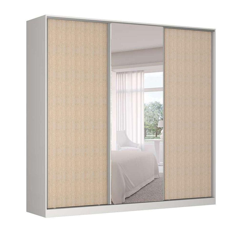 guarda-roupa casal com espelho tunas i 3 pt 3 gv branco e noce